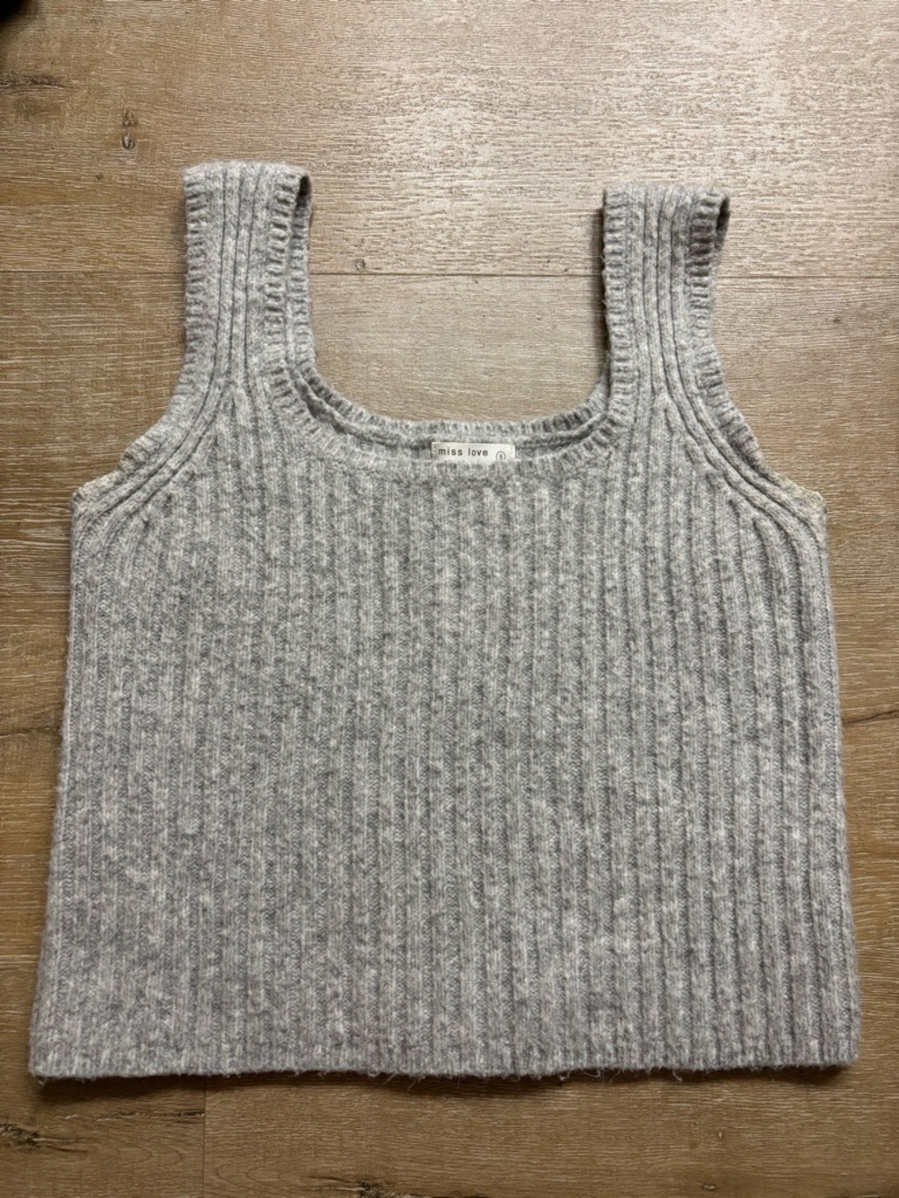Miss Love Ribbed Knit Tank Top - Light Gray
